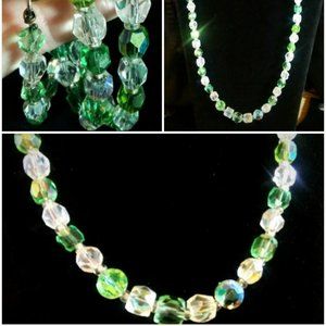 Sparkly💚VINTAGE💚 Green+Clear Beaded Necklace EUC